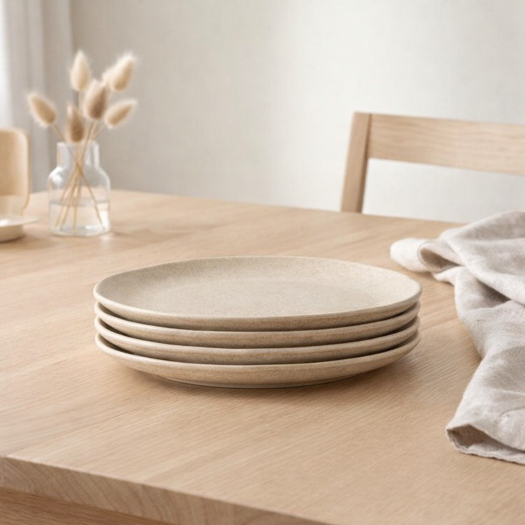 Assiette à lunch Viola, céramique, beige, ø21 cm, lot de 4 en situation