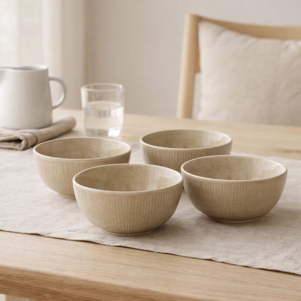 Bol Viola, céramique, beige, ø14,5x7 cm, lot de 4 en situation