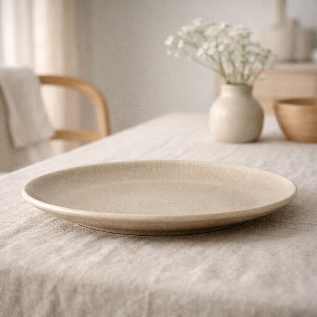 Assiette plate Viola, céramique, beige, ø27 cm, lot de 4 en situation