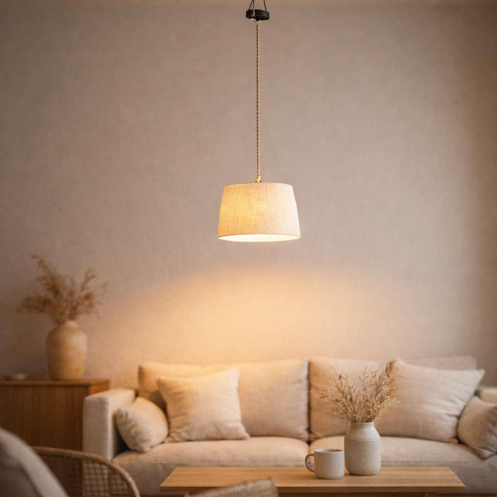 J-Line Lampe Suspendue Tasse Papier Mâché Blanc Petit en situation