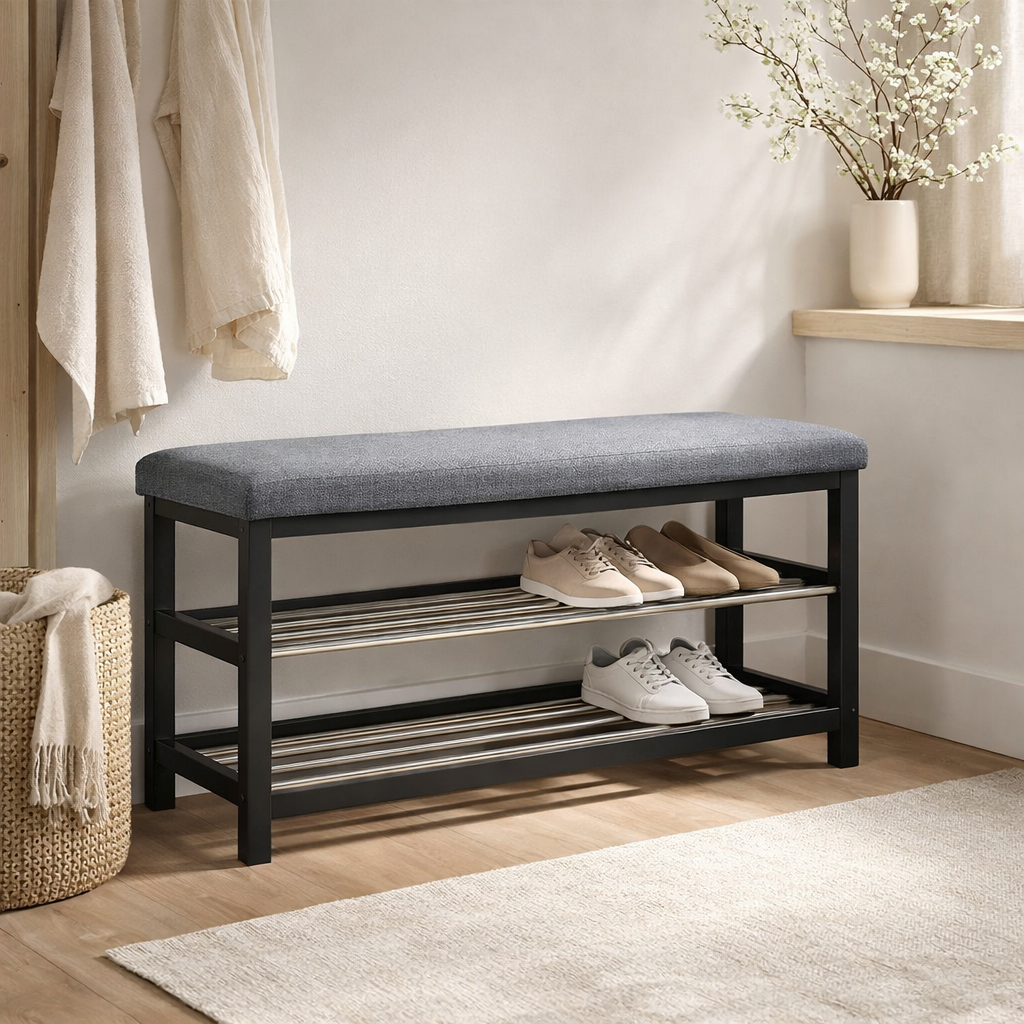 Banc Padova - Peuplier, Acier, Polyester, Gris - 100x34x50 cm en situation