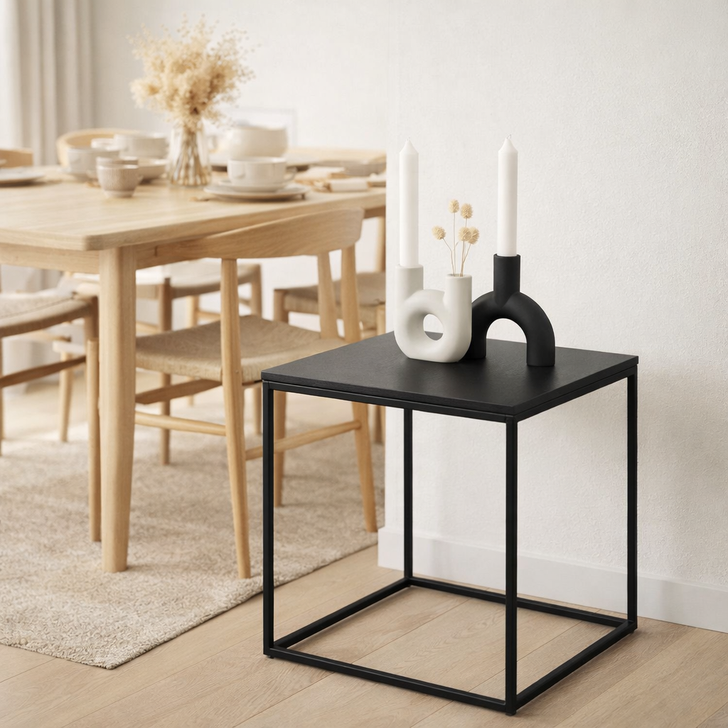 Table d'appoint Vita - Acier, Panneaux de particules, Feuille de mélamine, Noir - 45x45x45 cm en situation