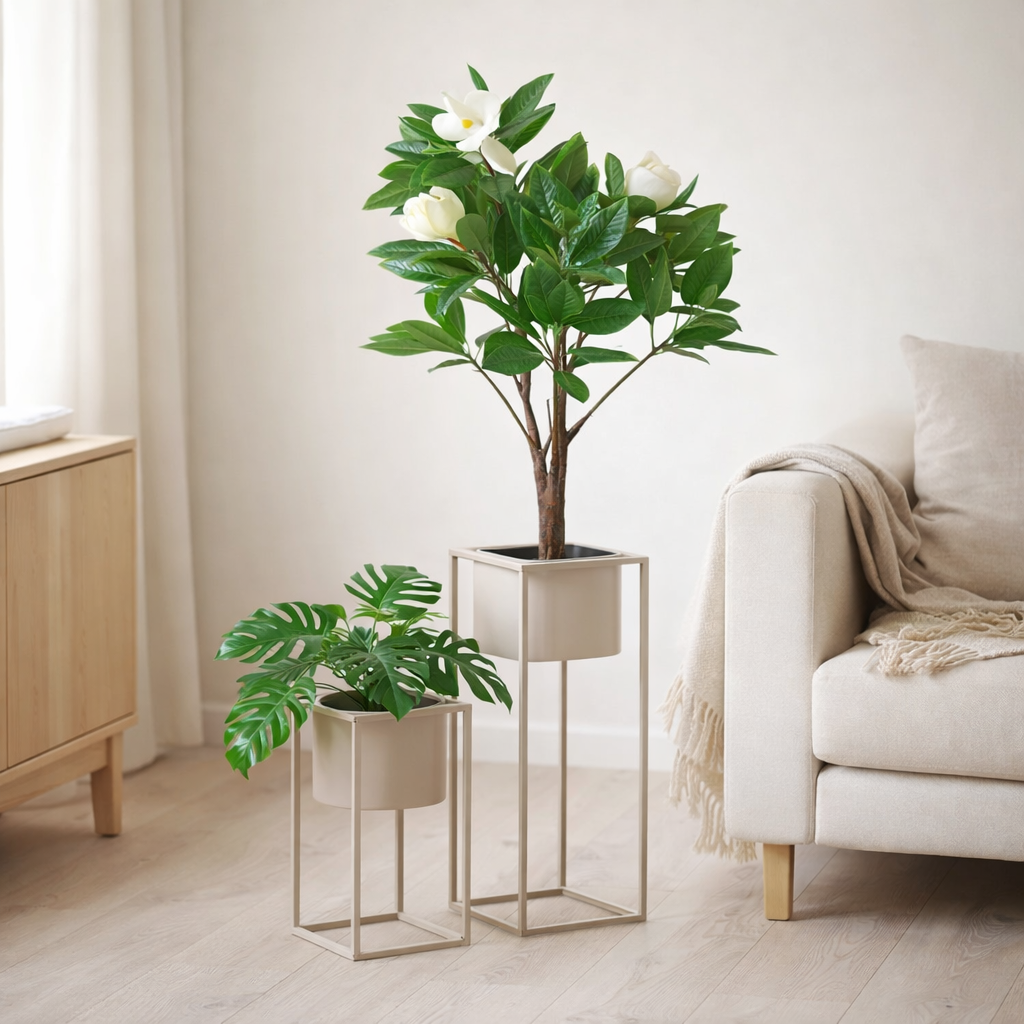 Pots de Fleurs Marla - Beige/Gris, Acier - Lot de 2 en situation