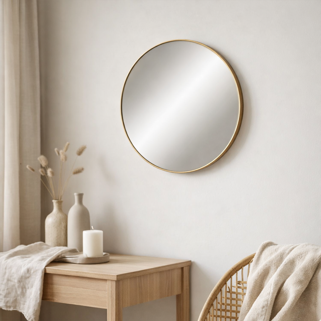 Miroir Jersey - Aspect Laiton, Acier, Ø40cm en situation