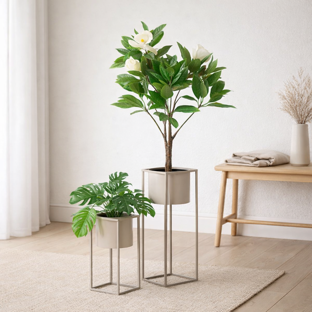 Pots de Fleurs Marla - Beige/Gris, Acier - Lot de 2 en situation