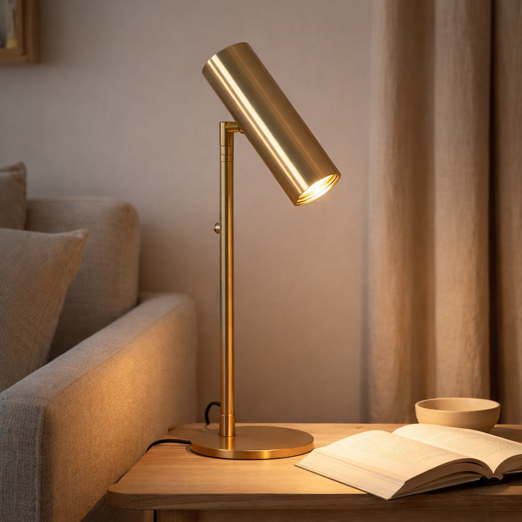 Lampe de table Paris - Laiton, Acier, Cordon en tissu 200 cm en situation