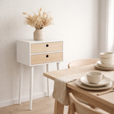 Rimini Table d'Appoint - Blanc/Naturel, Pinède, 32x45x65,5 cm en situation