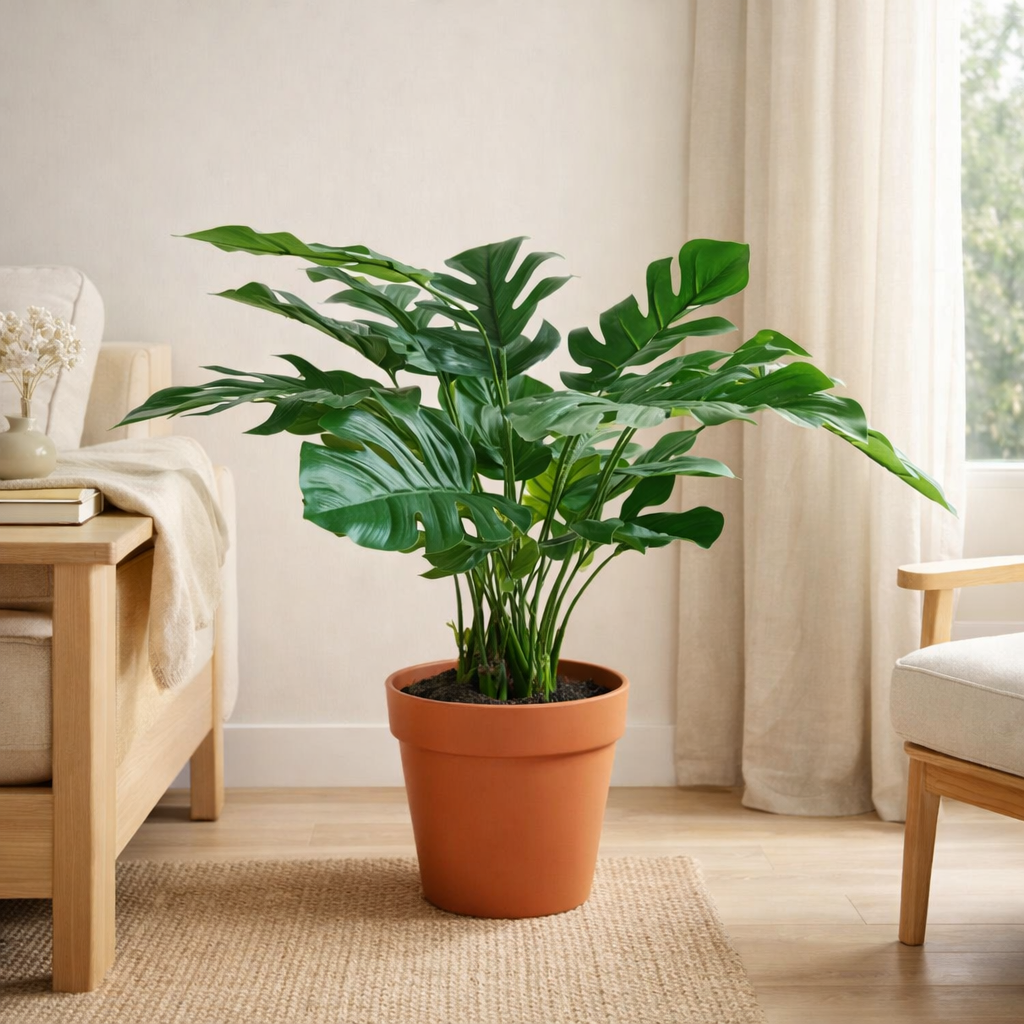 Monstera - Vert, Plastique PE/Polyester/Fil/Ciment, 40x40x45 cm en situation