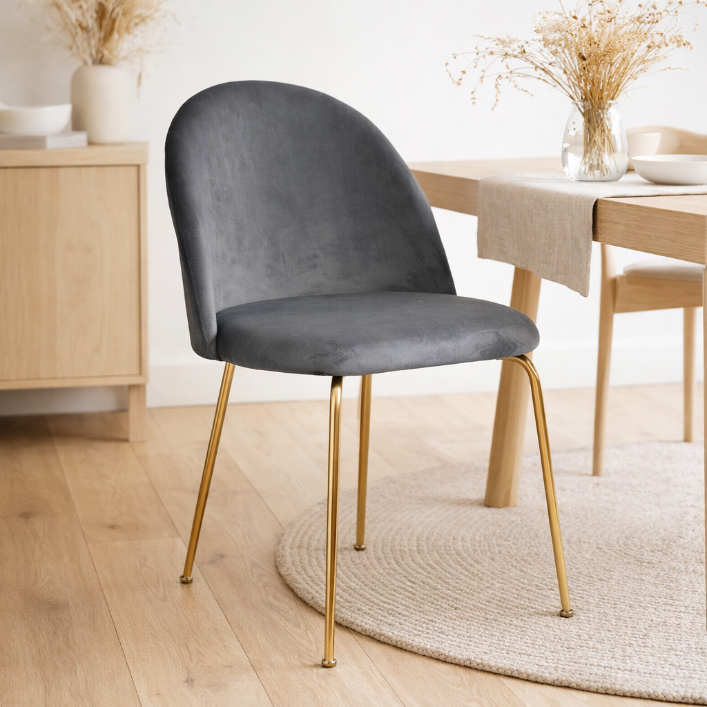 Chaise de salle à manger Geneve - Velours, Acier, Gris - Lot de 2 en situation