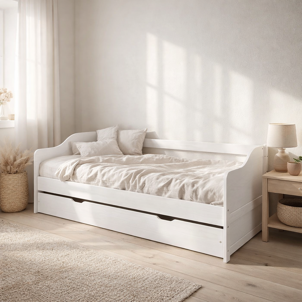 Lit pour matelas 90x200 cm avec 1 tiroir en situation