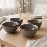 Selma Bowl - Bol, céramique, gris/marron, ø15x9 cm, lot de 4 en situation