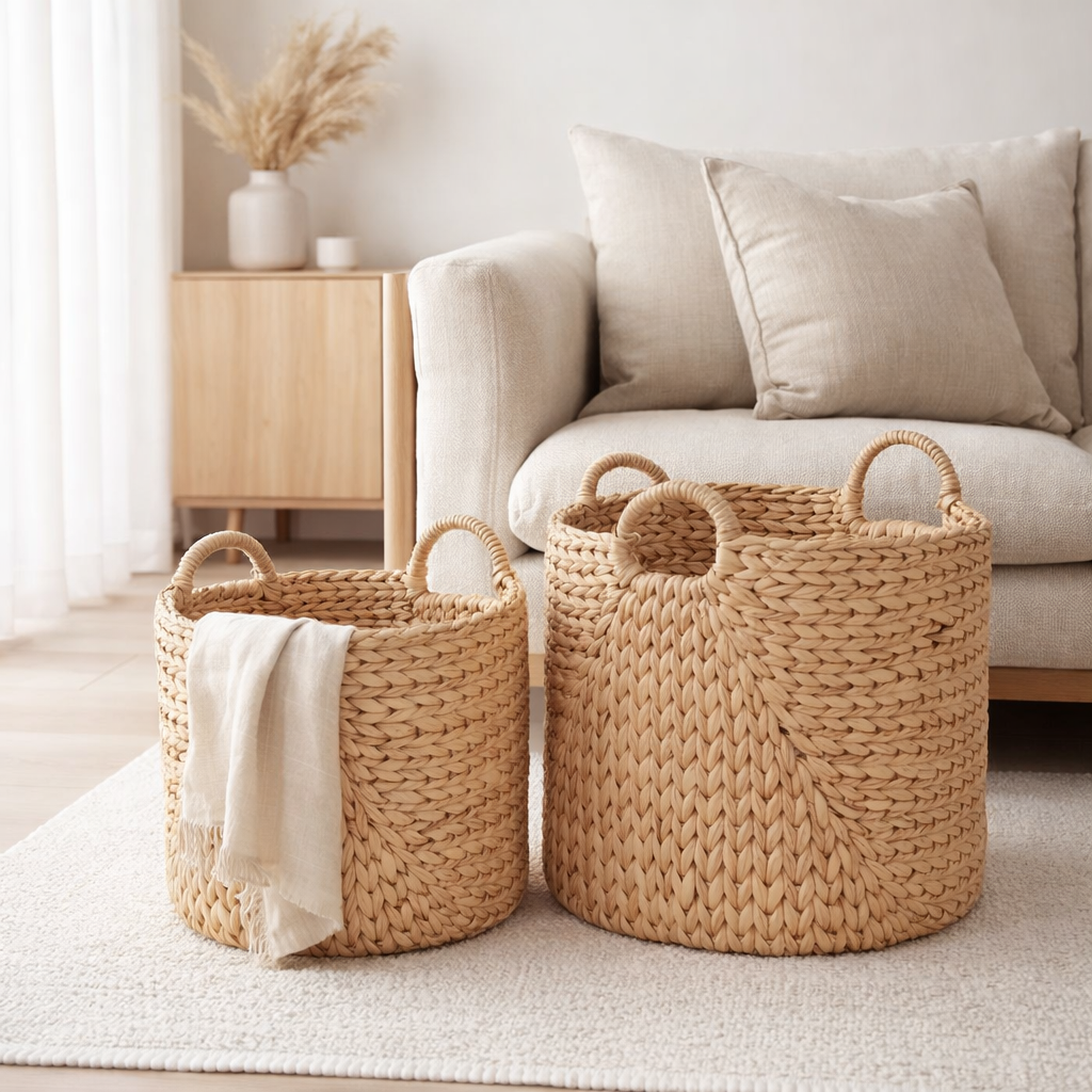 Panier Passo - Naturel, Jacinthe d'Eau, Lot de 2 en situation
