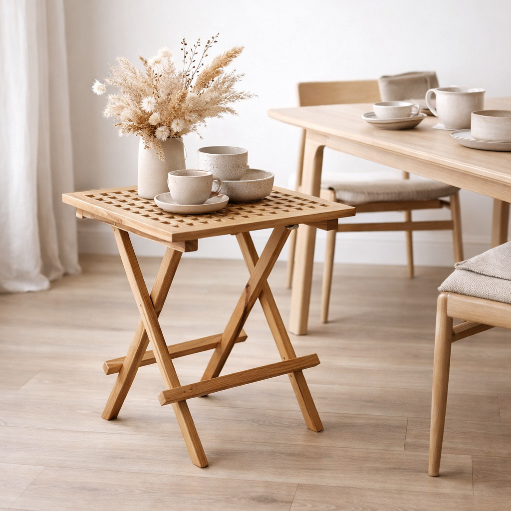 Table, 50x50 cm, teck en situation