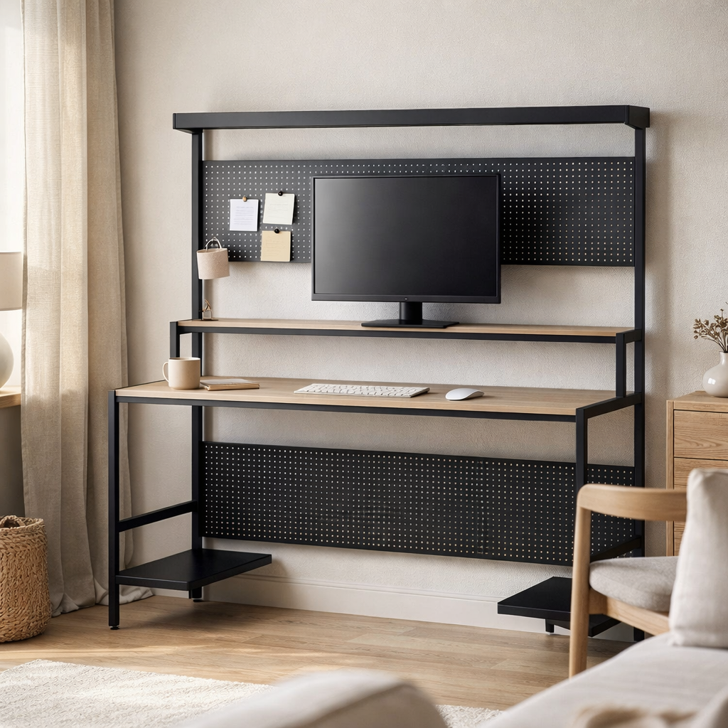 Bureau avec étagères et cadre supérieur en situation