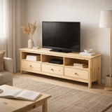 Buffet TV avec 3 tiroirs et 3 compartiments ouverts en situation