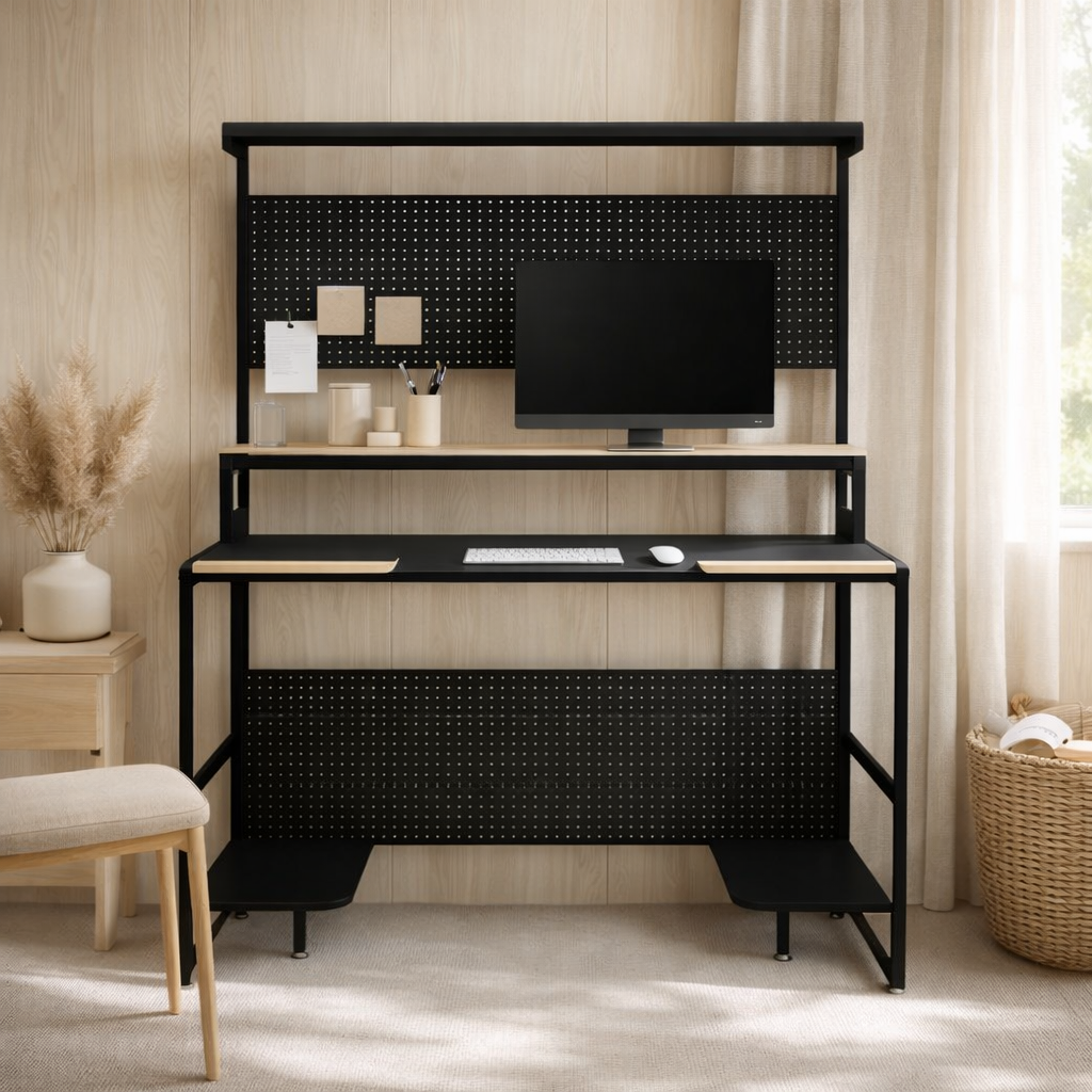 Bureau avec étagères et cadre supérieur en situation