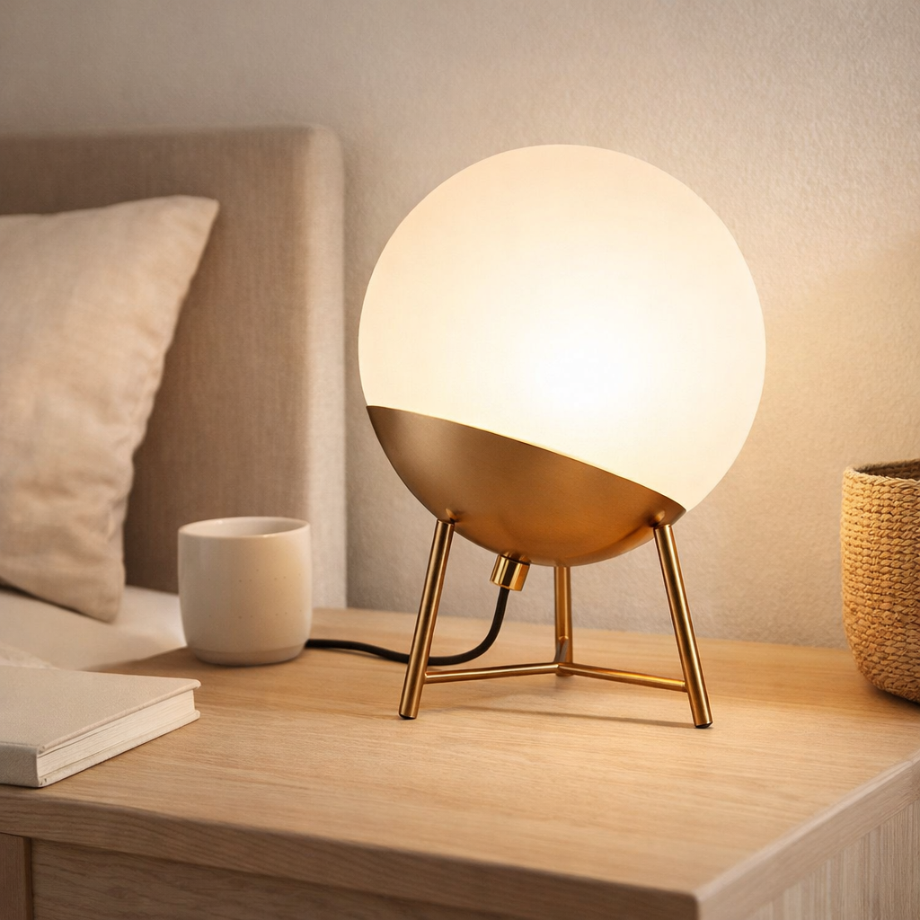 Lampe de Table Chelsea - Laiton, Verre Blanc, Ø20 cm en situation