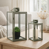 Lanternes Corfou - Vert, Acier, Verre, 13/19,5x13/19,5x25,5/40 cm - Lot de 2 en situation