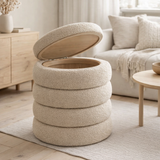 Brooklyn Pouf - MDF, Pinewood, Foam, Polyester, Beige - Ø44x44 cm en situation