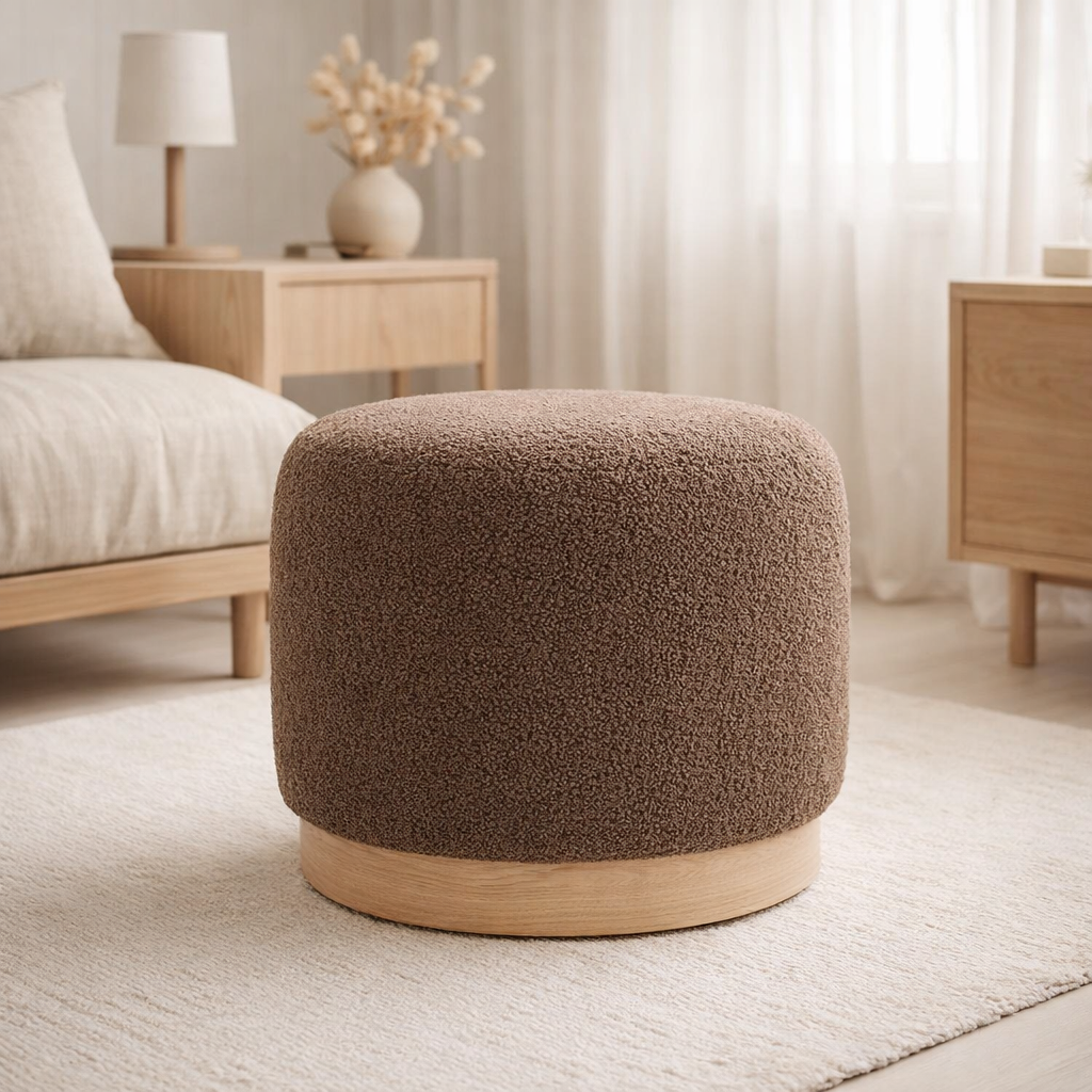 Belfort Pouf - Brown, MDF/Pinewood/Foam/Polyester, 44.5x44.5x40 cm en situation