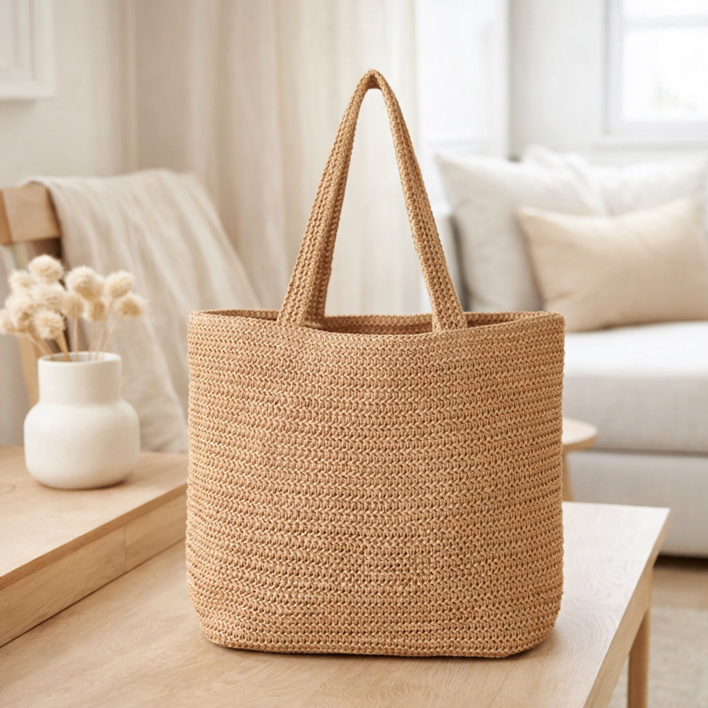Sac fourre-tout Parade - Naturel, Papier/Paille, 31x46 cm en situation
