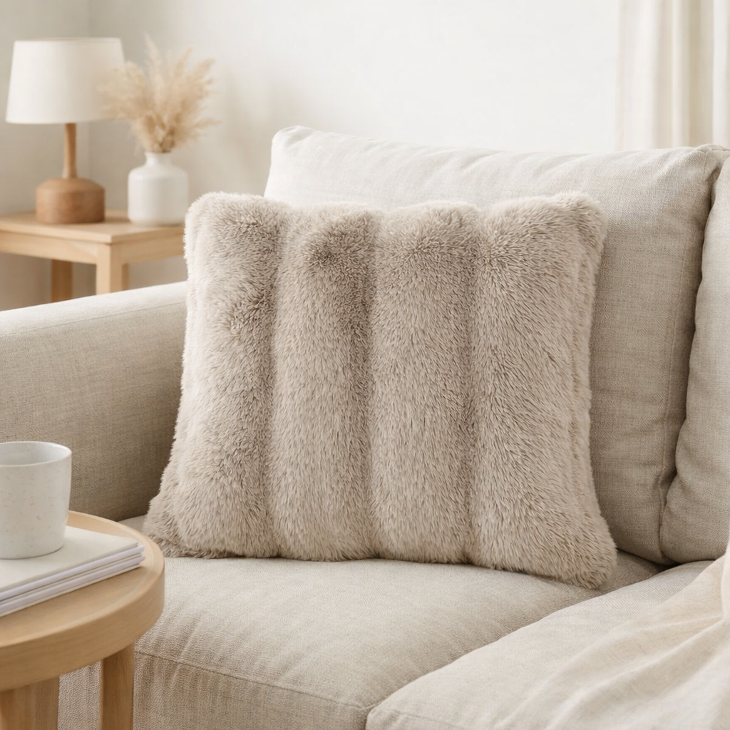 Coussin Galena - Coussin, fourrure artificielle, beige, 45x45 cm en situation