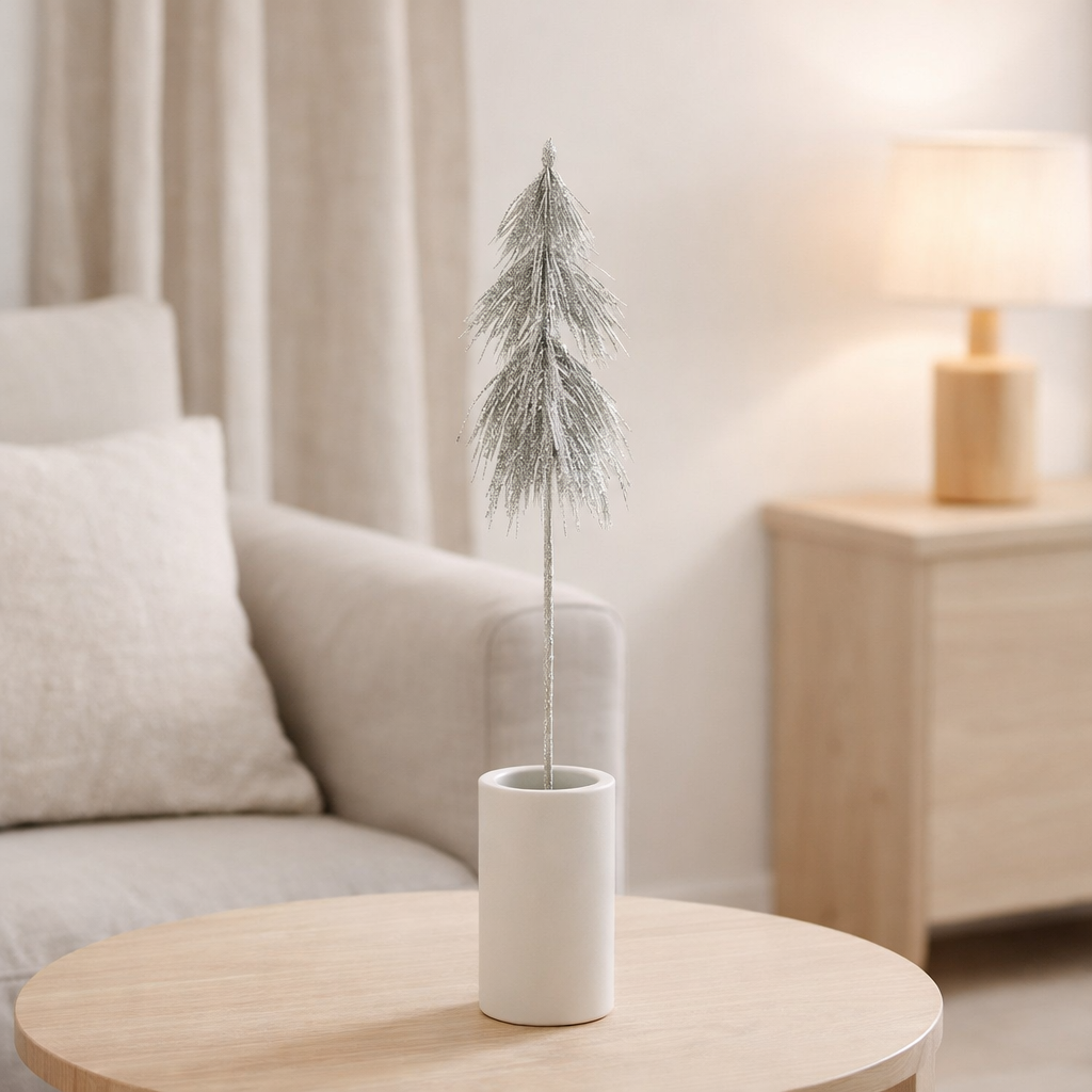 J-Line Branche Sapin Paillettes Plastique Argent en situation