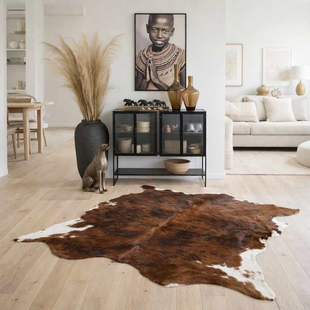 Tapis J-Line Cuir de vachette - cuir - marron en situation