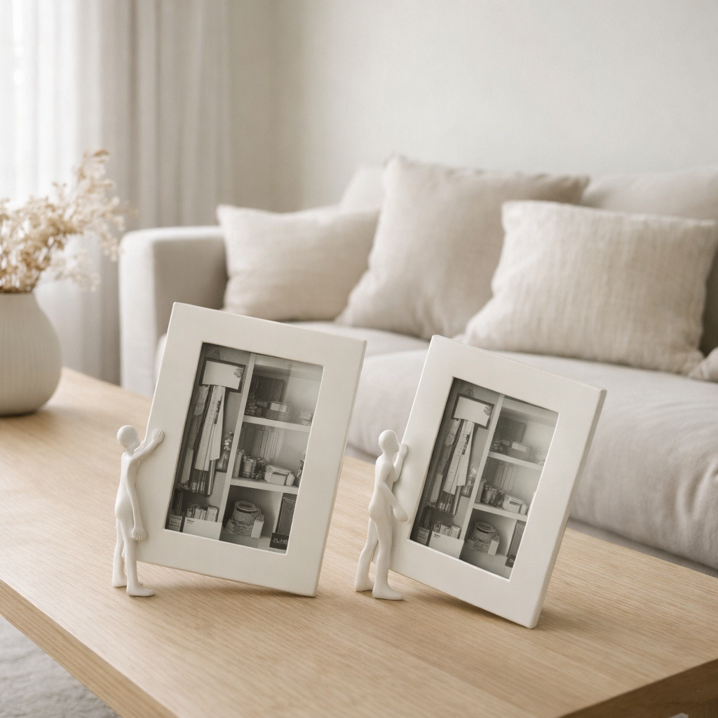 Cadre photo J-Line - cadre photo avec figurine - aluminium - blanc - grand en situation