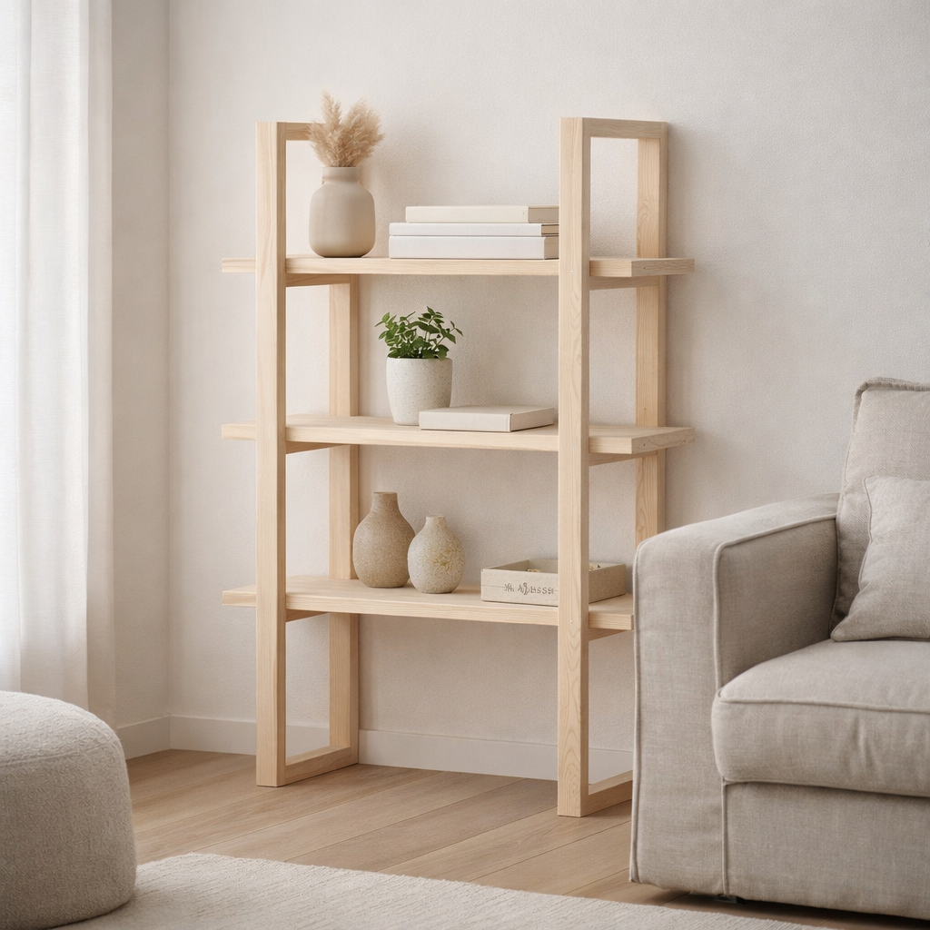 Etagère James - Naturel, Bois de Paulownia, 48x63cm en situation