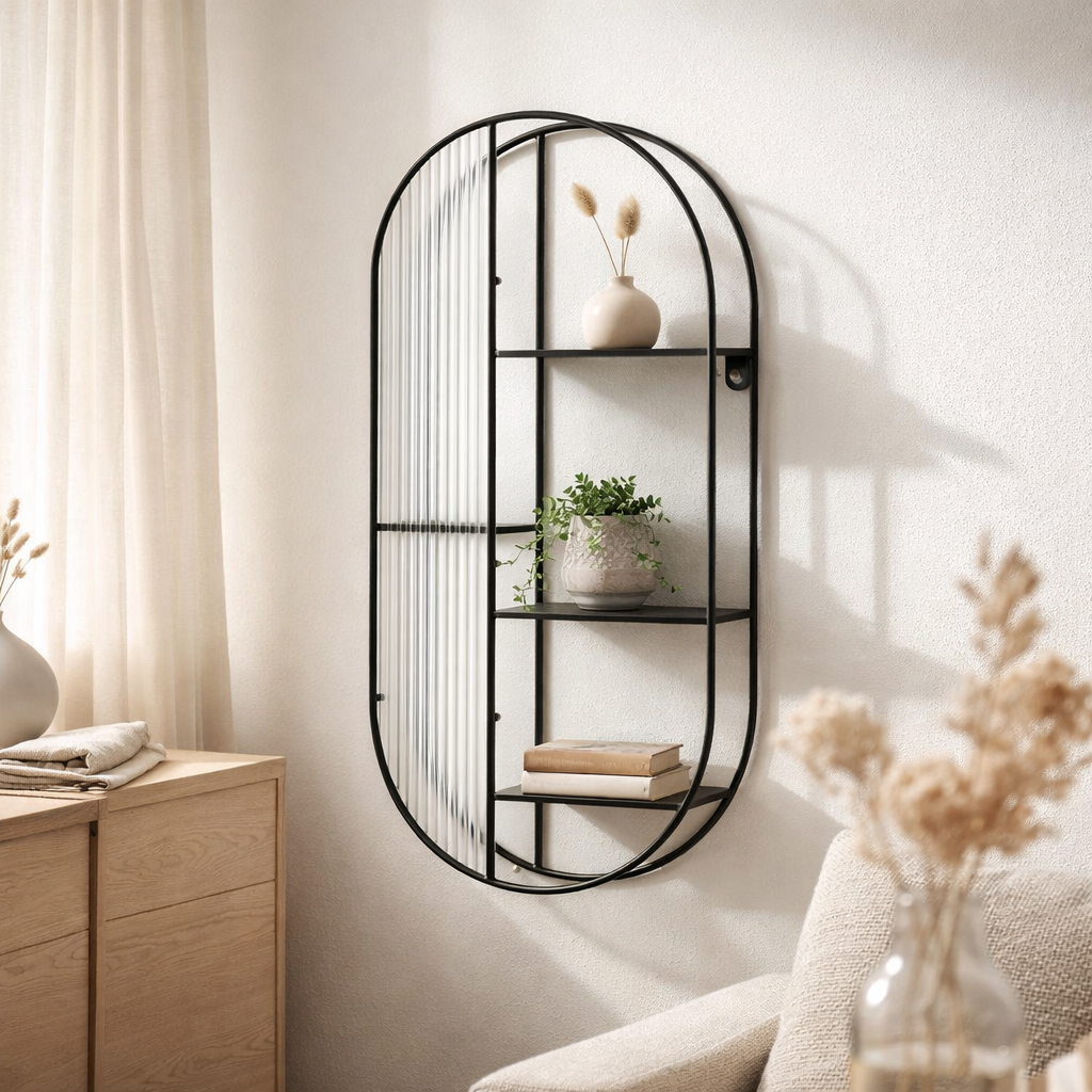 Newcastle Shelf - Etagère, acier/verre, noir, 3 étagères, 32x11x68 cm en situation