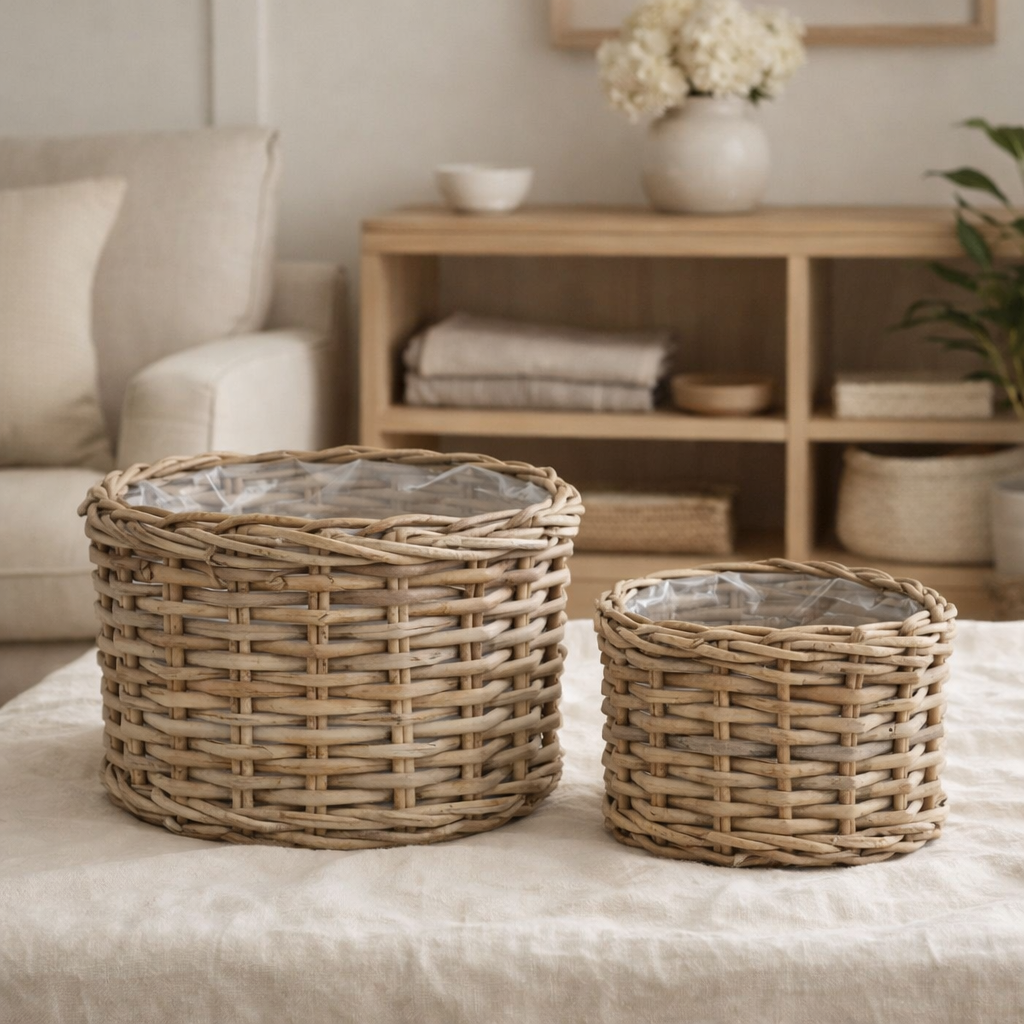 Paniers Kalak - Naturel, Kubu, Rotin - Lot de 2 en situation