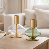 Bougeoir - or / vert, transparent, verre et métal - ensemble de 2 en situation
