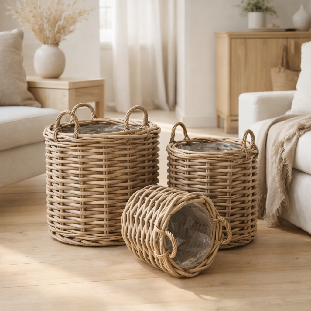 Burton Paniers, rotin kubu, nature, lot de 3 en situation