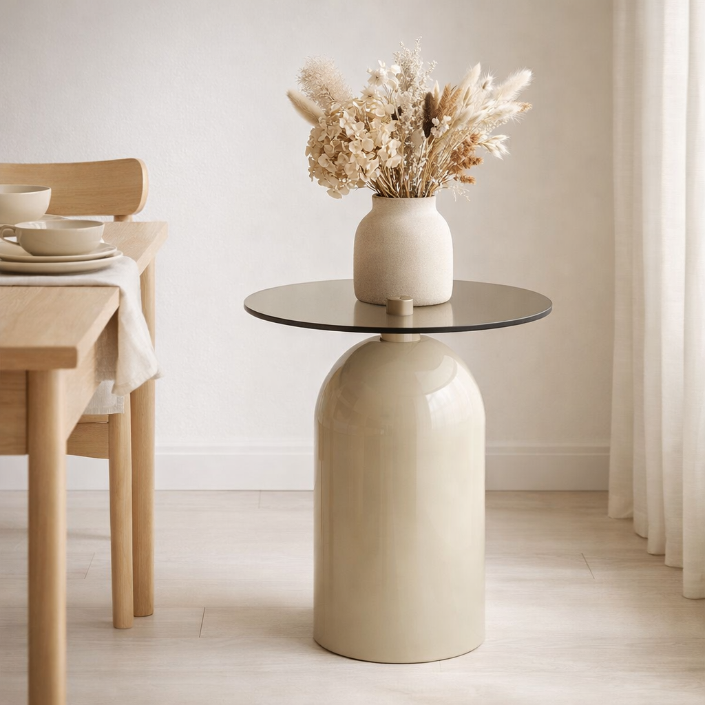Ravello Table d'appoint, verre trempé/métal, gris/beige, ø40x52 cm en situation