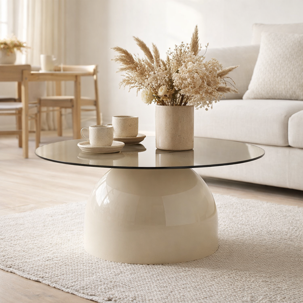 Ravello Table basse, verre trempé/métal, gris/beige, ø70x33 cm en situation