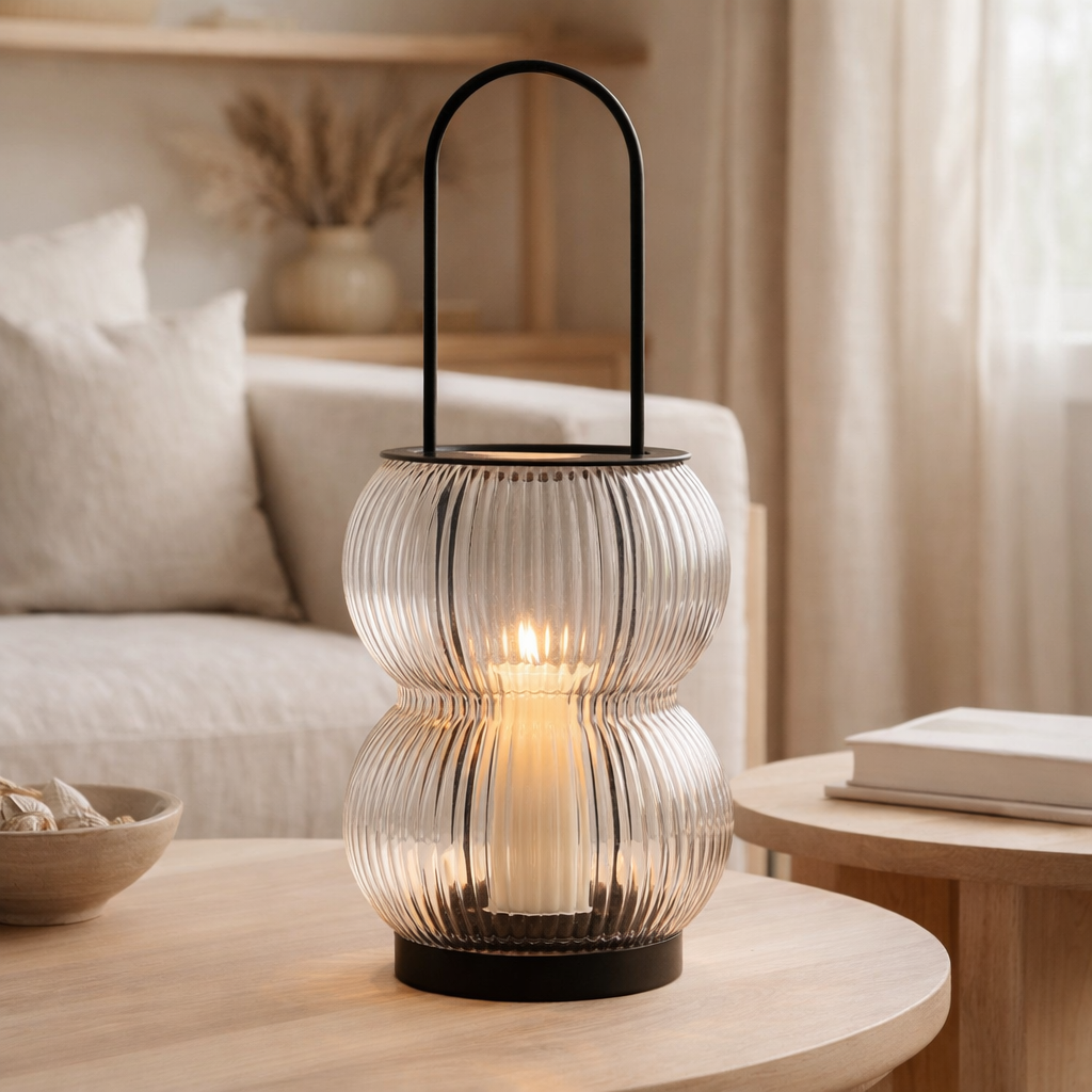 Lucena Lantern - noir, métal / verre, 16x16x36 cm en situation