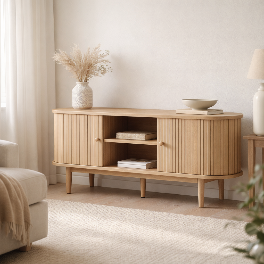 Nikko Banc TV - Naturel, MDF/Pin, 113x40x51,5 cm en situation