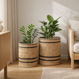 Vinh Planter - Jardinière, jonc de mer, rond, naturel, lot de 2 en situation