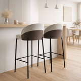Chaise de bar Canelas - Gris clair/Marron foncé, MDF/Polyester/Acier - Lot de 2 en situation