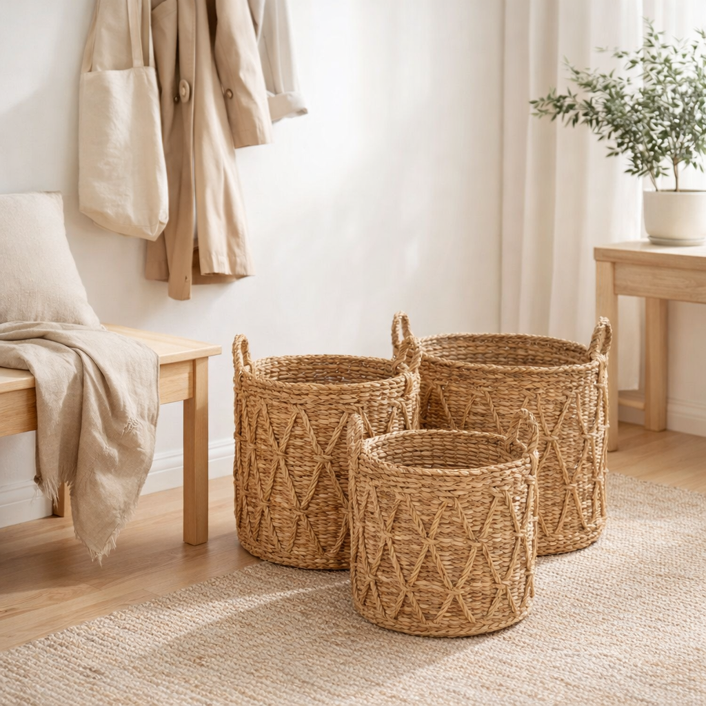 Krabi Basket - Panier, jonc de mer, naturel, lot de 3 en situation