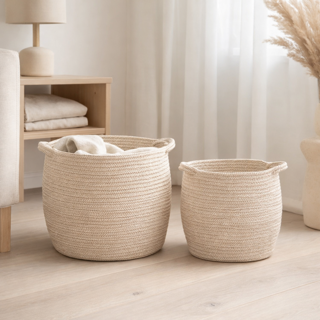 Lamas Basket - Panier, coton, beige, lot de 2 en situation