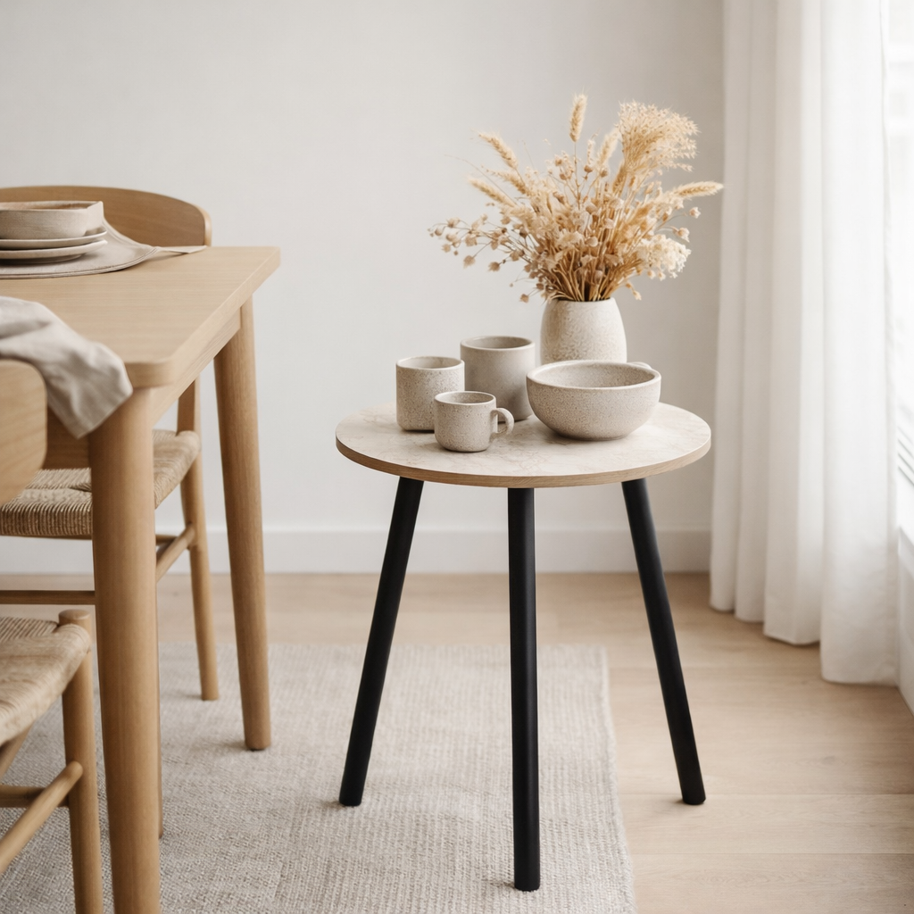 Table d'Appoint Aalst - Acier, MDF, Noir, Beige - Ø40x40 cm en situation