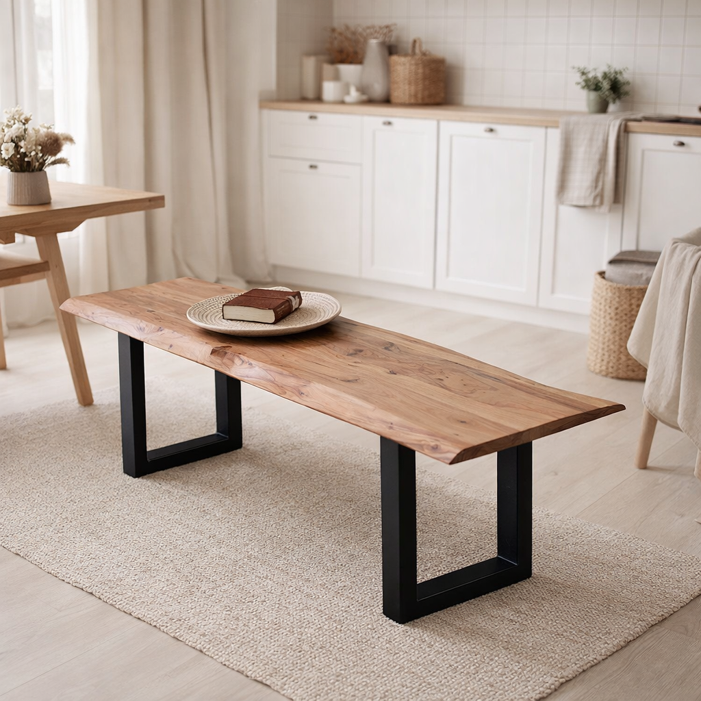 Banc 150 cm, naturel, structure noire en situation