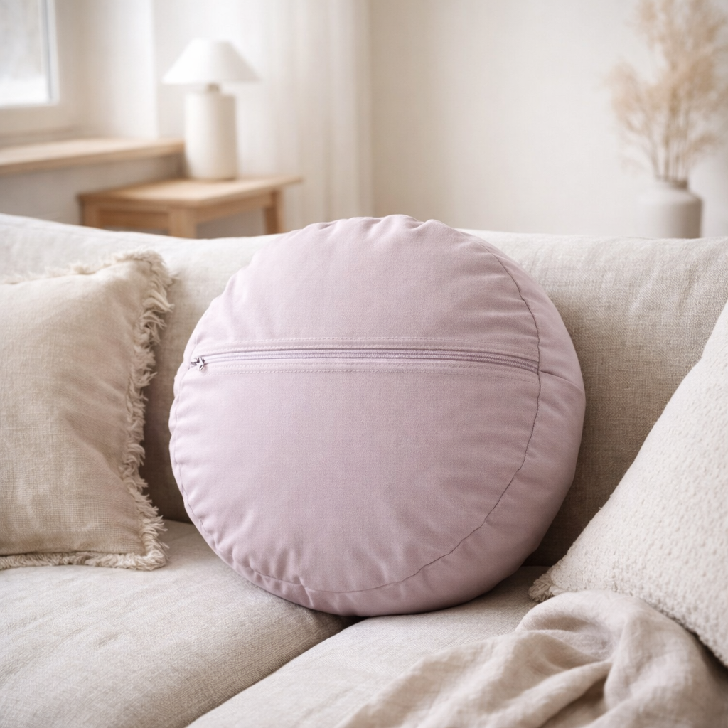 J-Line coussin Round Lace - coton - violet en situation