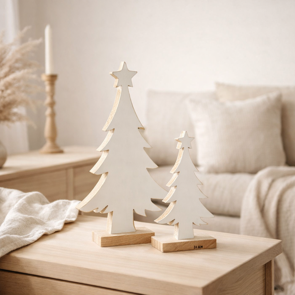 Sapin de Noël J-Line - bois - blanc - grand en situation