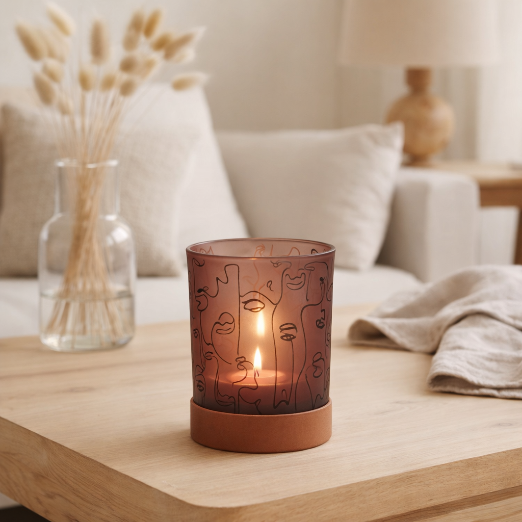 Lanterne J-Line Happy Faces - verre - terre cuite - moyen en situation