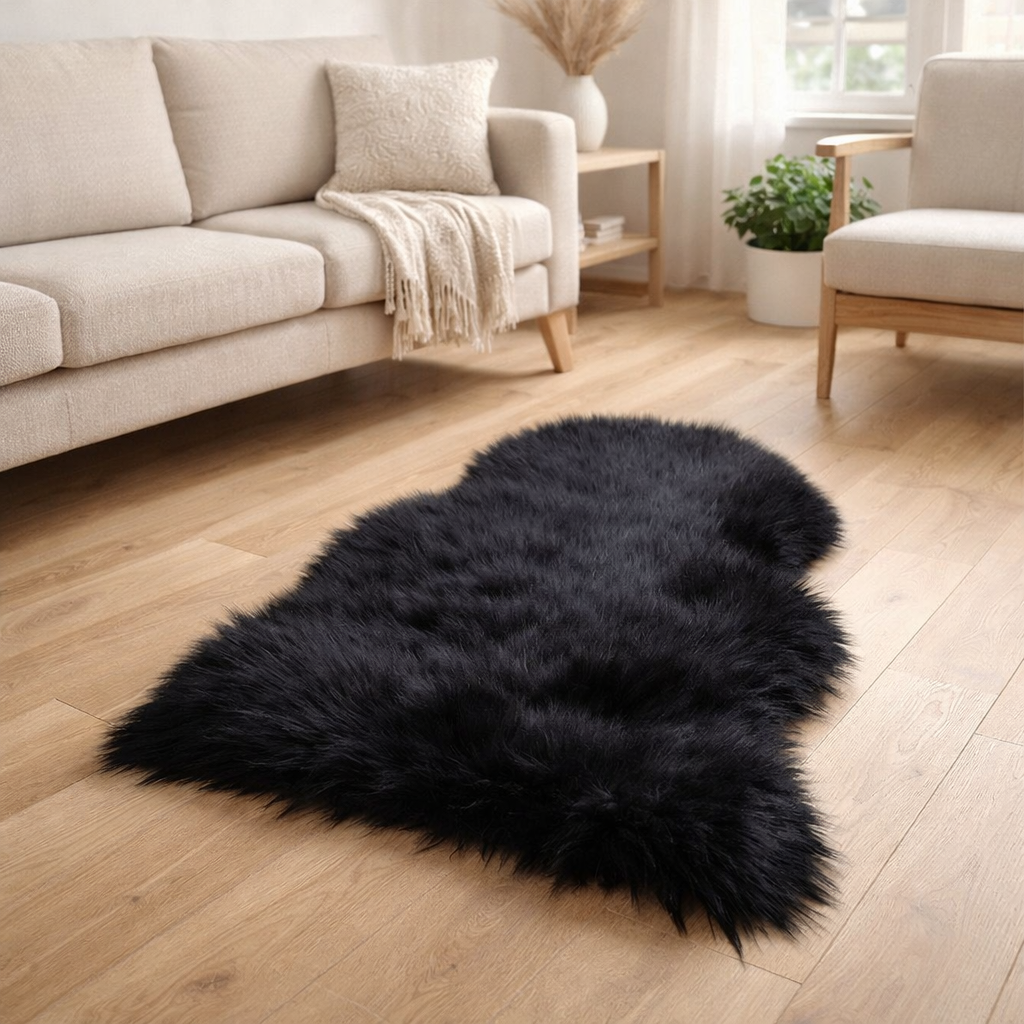 Peau d'agneau artificielle - Noir, Polyester, 50x85x6,5 cm en situation