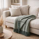 Cort Plaid - 100% Coton Recyclé, Vert/Blanc - 130x160 cm en situation