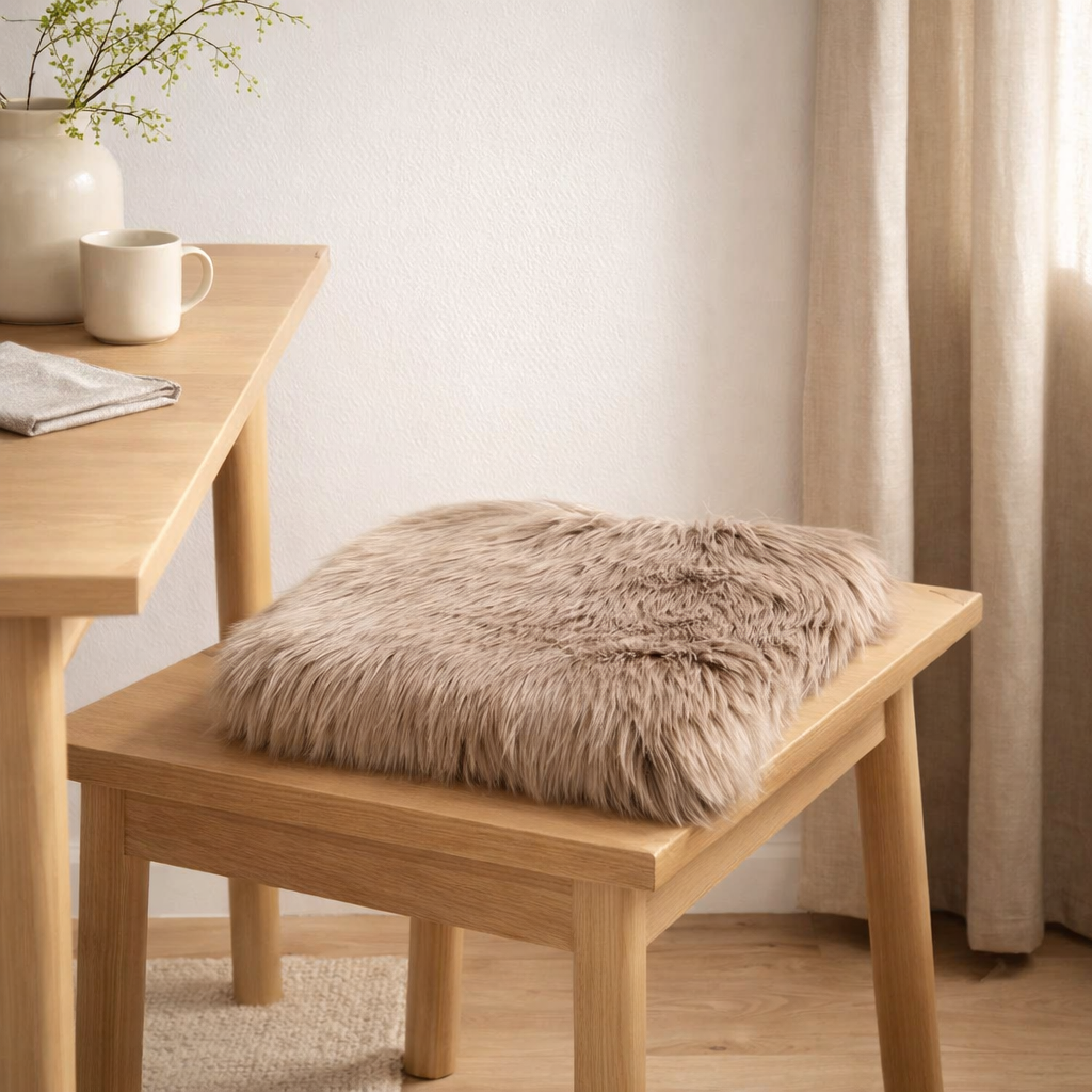 Assise en peau d'agneau artificielle - Champignon, Polyester, 40x40x6,5 cm en situation
